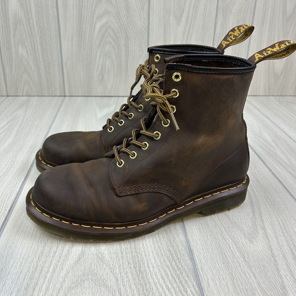 Dr Doc Martens Air Wair 11822 Brown Leather Combat Boots Mens 10 Womens 11